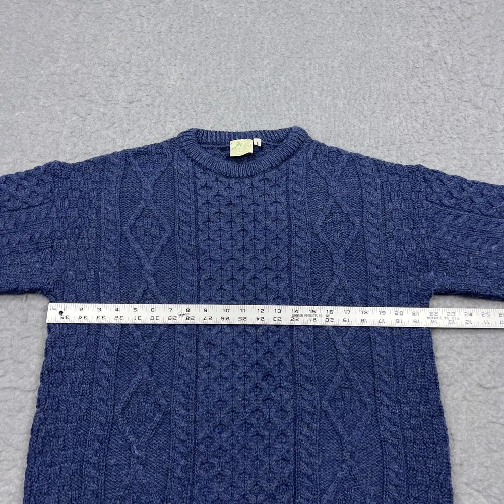 VTG Aran Country Sweater Men's Large Blue Chunky Cable Knit Wool‎ Jumper Ireland
